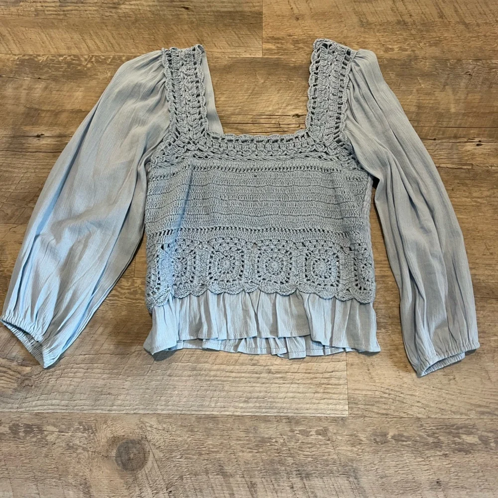 American Eagle Outfitters Sky Blue Crochet Top